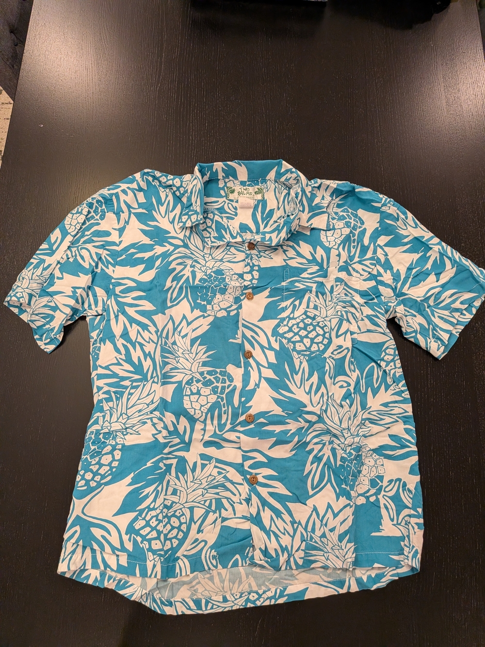 Men's Teal and White Pineapple Print Camp Shirt